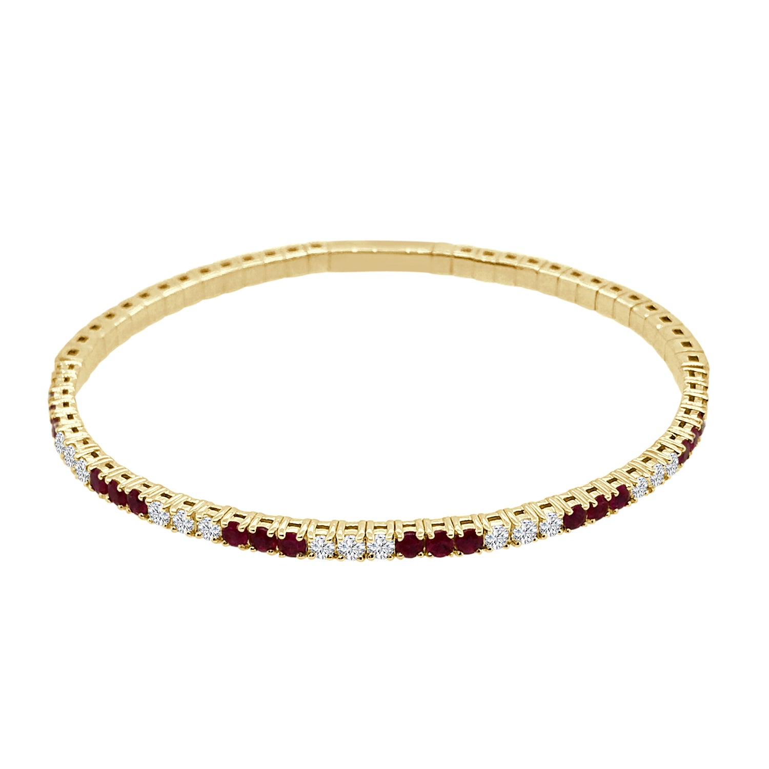 14K Yellow Gold Ruby Alternating Triplet Flex Bangle Bracelet - 0.35 Carat