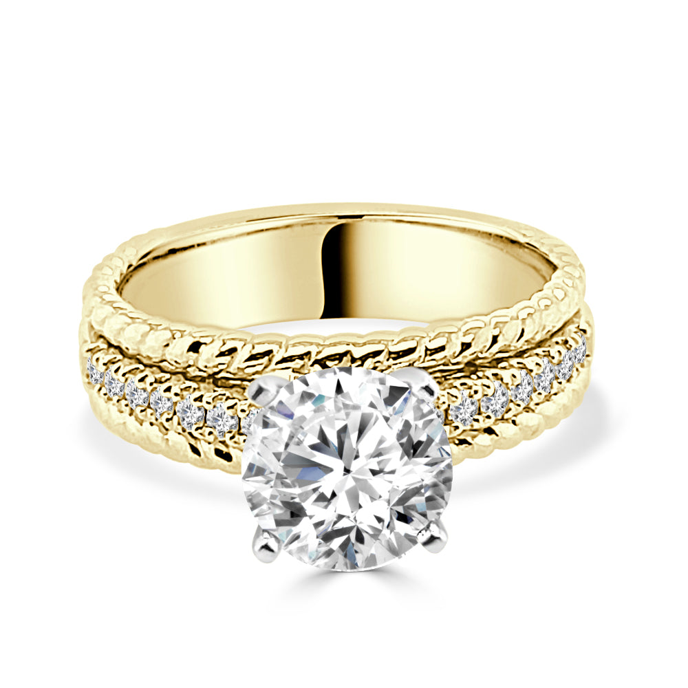 14K Yellow Gold Engagement Ring with Rope Detail and 0.20 ct Natural Diamond in Round Shape
