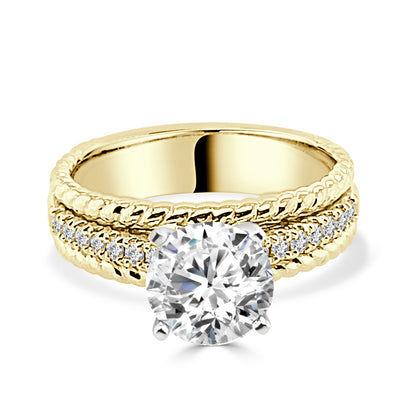 14K Yellow Gold Engagement Ring with Rope Detail and 0.20 ct Natural Diamond in Round Shape