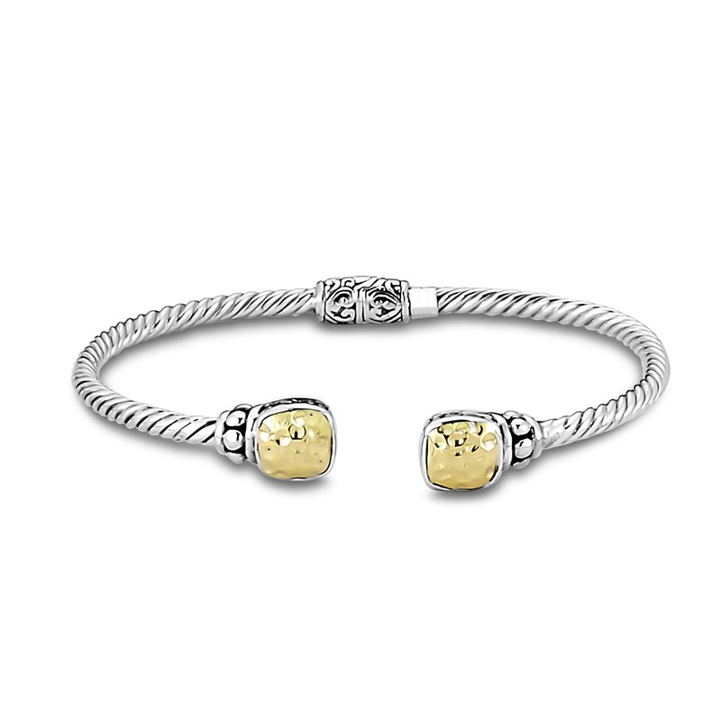 Samuel B. 18K Gold and Sterling Silver Bangle Bracelet with 3mm Twisted Cable and Hammered End