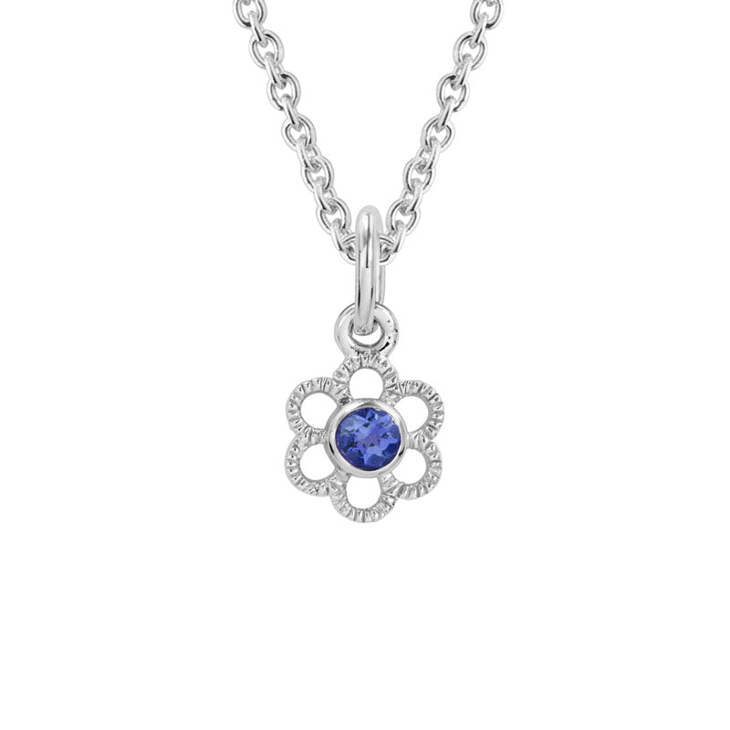Lab-Created Sapphire Child Flower Necklace in Sterling Silver