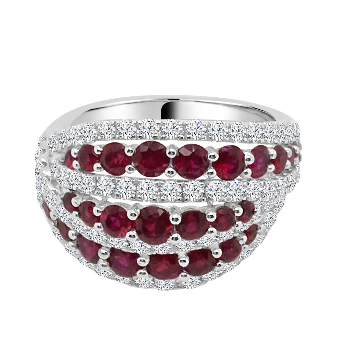 Sophisticated 14 Karat White Gold Ruby Ring with Alternating Woven Pattern - 1.96 Carats