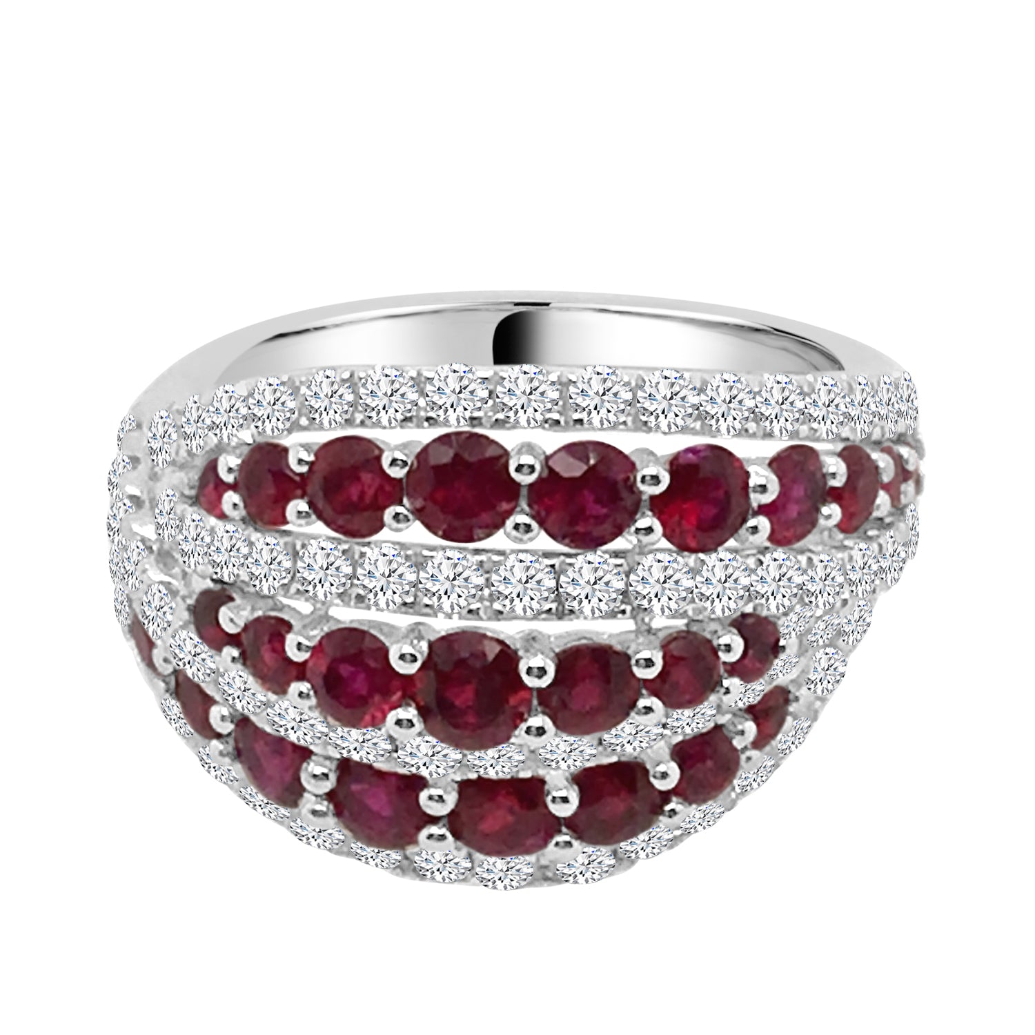 Sophisticated 14 Karat White Gold Ruby Ring with Alternating Woven Pattern - 1.96 Carats