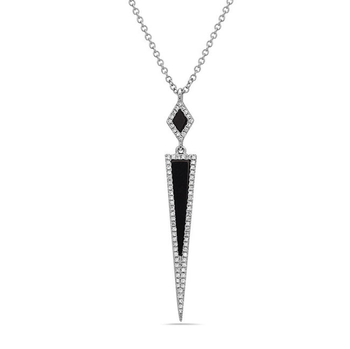14 Karat Yellow Gold Black Agate Necklace with 0.46 Carat