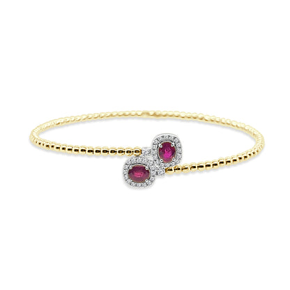 Breathtaking Diamond and Ruby Oval Flex Bangle in 14 Karat Two-Tone Bracelet