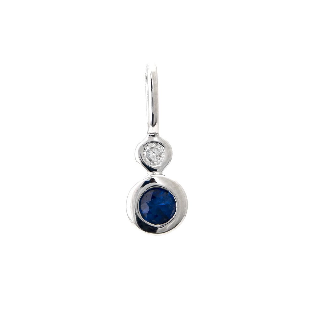 Round Blue Sapphire Bezel Set Necklace in 14 Karat White Gold - 0.18 Carats