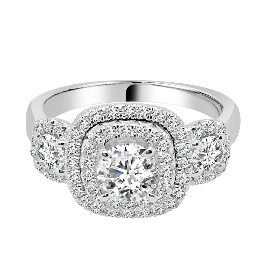 14K White Gold Cushion Halo Natural Diamond Engagement Ring (0.75 ct, Round Shape)