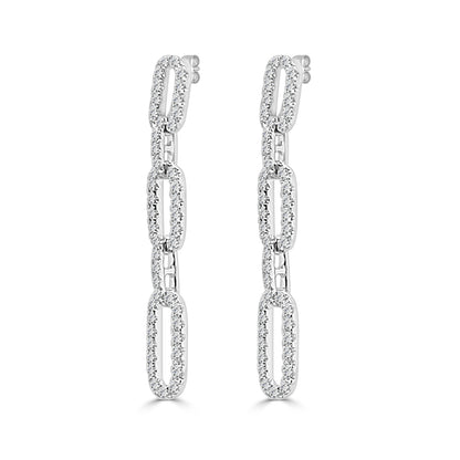 14K White Gold Round Link Drop Earrings with 1.37 Natural Diamond