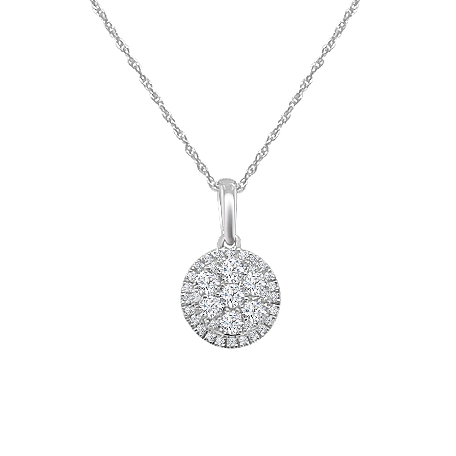 14 Karat White Gold Cluster Necklace with Natural Diamond totaling 0.50 Carats