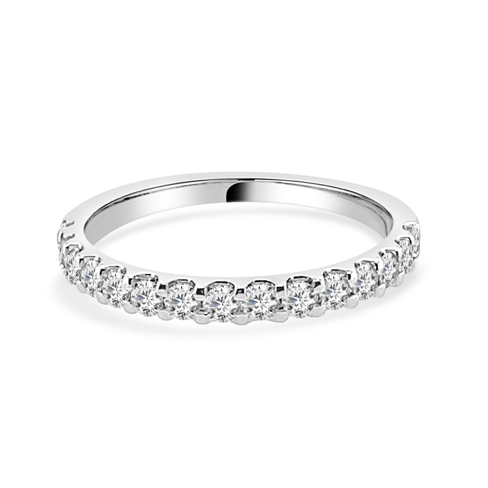 14K White Gold Shared Prong Diamond Wedding Band - 0.50 ct Round Natural Diamond