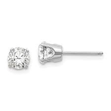 April Birthstone Solitaire Studs in 14 Karat White Gold with White Topaz