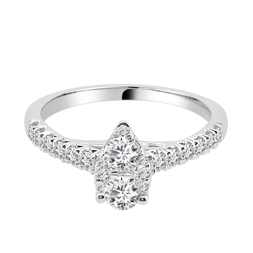 14K White Gold Pear Shaped Diamond Cluster Engagement Ring (0.74 ct)