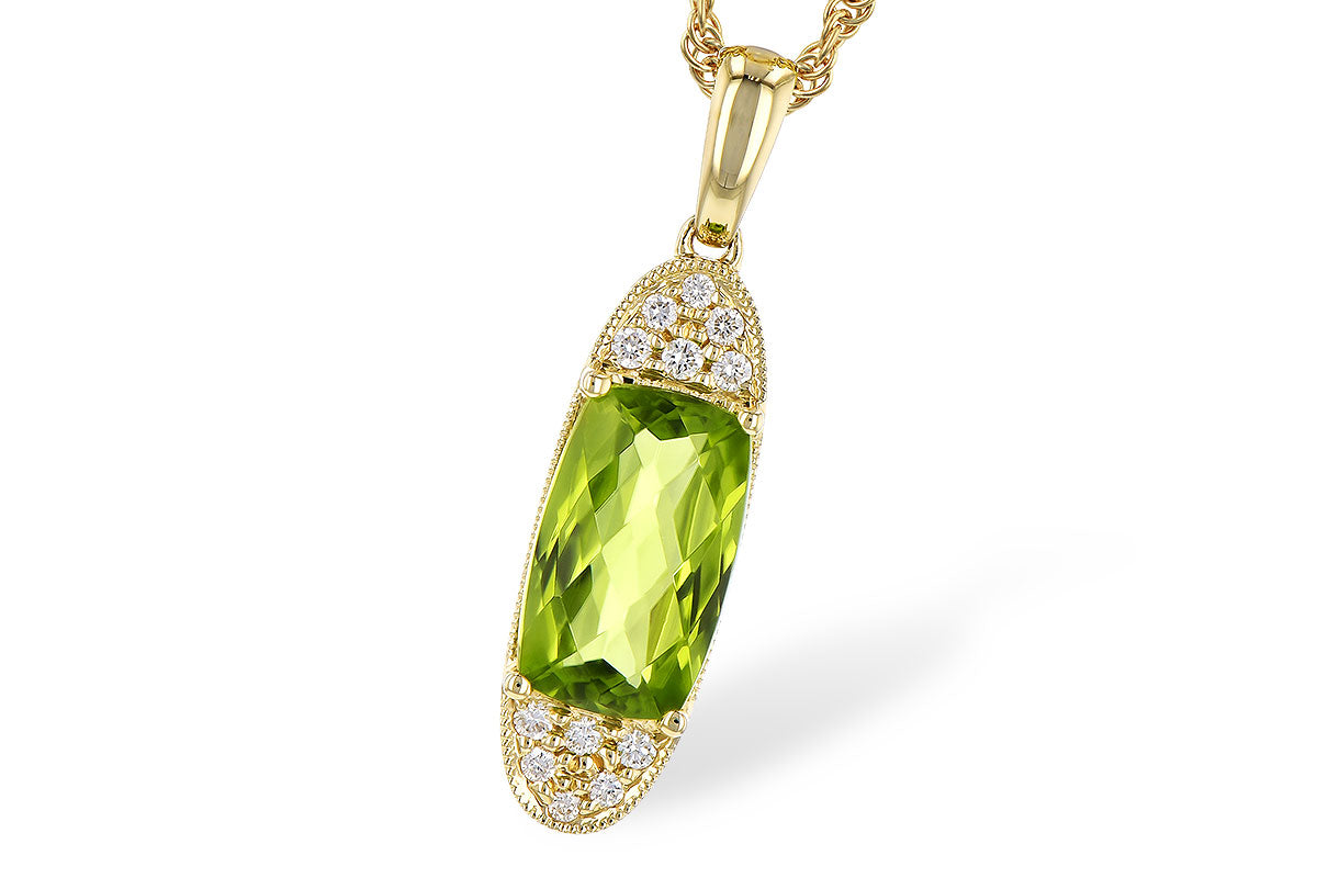 14K Yellow Gold Peridot Elongated Cushion Necklace with Rope Detail - 1.90 ct