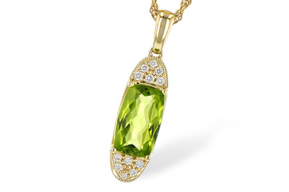 14K Yellow Gold Peridot Elongated Cushion Necklace with Rope Detail - 1.90 ct