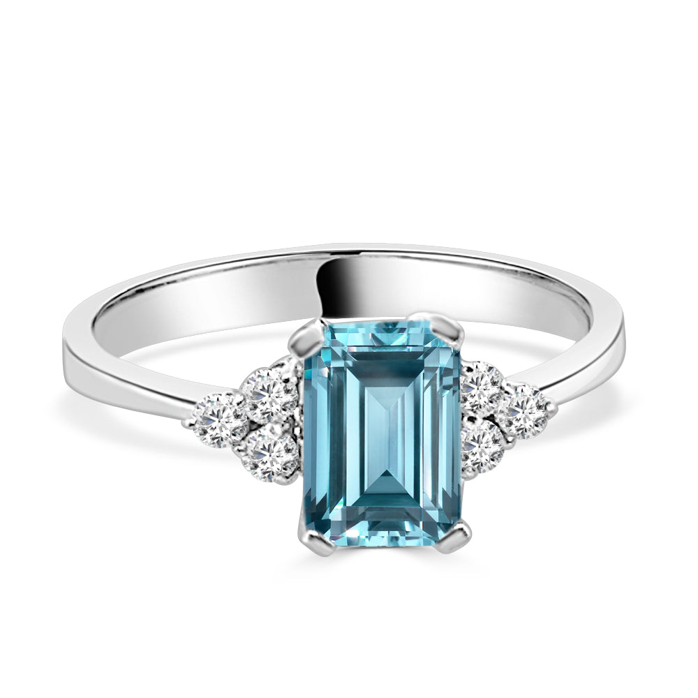 Emerald-Cut Aquamarine and Diamond Ring in 14K White Gold - 1.00 Carat