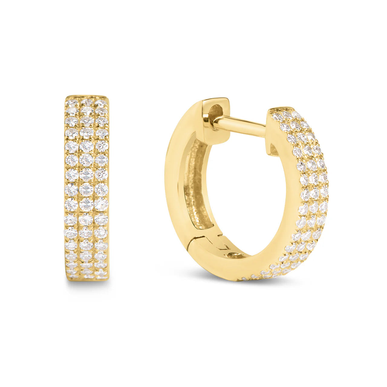 Sure, how about: Three Row 10 Karat Yellow Gold Earrings with 0.25 Carat Natural Diamond, Round Shape