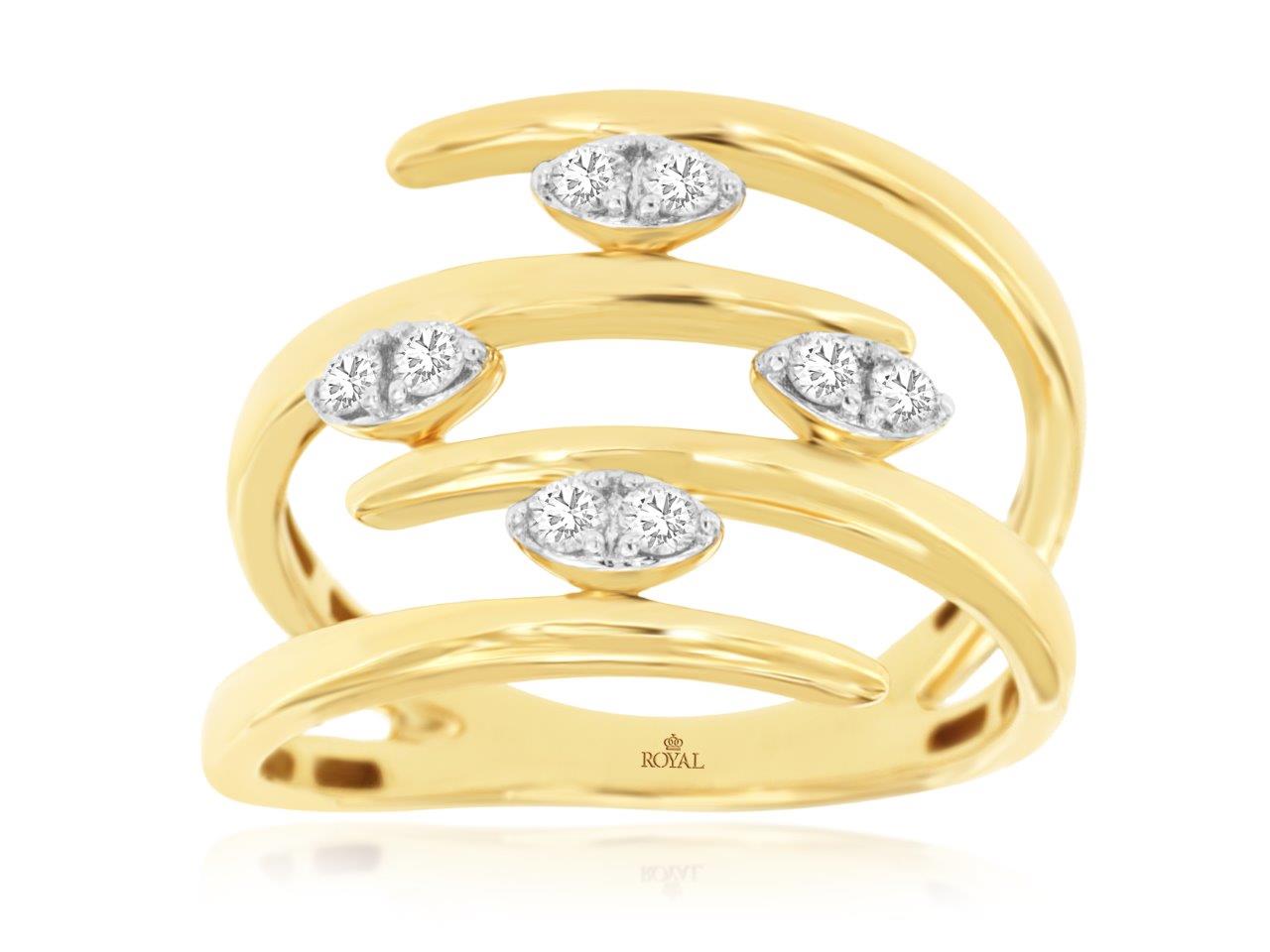 14 Karat Yellow Gold Split Openwork Ring with Natural Diamond, Round Shape 0.20 ct