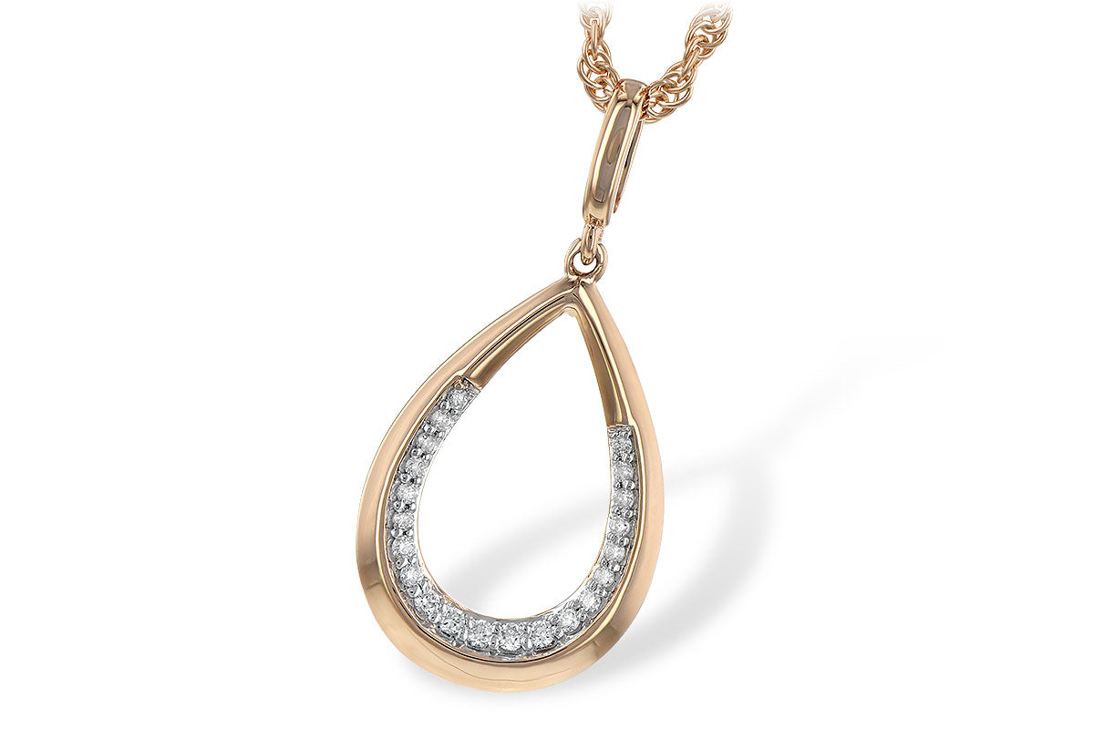 Open Pear 14K Rose Gold Necklace with Natural Diamond 0.09 ct