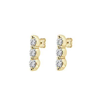 10k Yellow Gold Three Stone Stud Earrings with Natural Diamond - Round Shape, 0.33 Carat