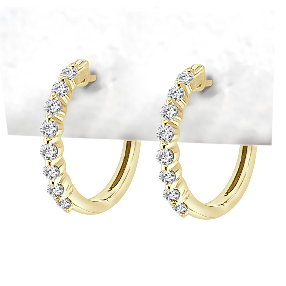 Classic 10 Karat Yellow Gold Diamond Hoop Earrings with Natural Round 0.33 Carat Diamonds