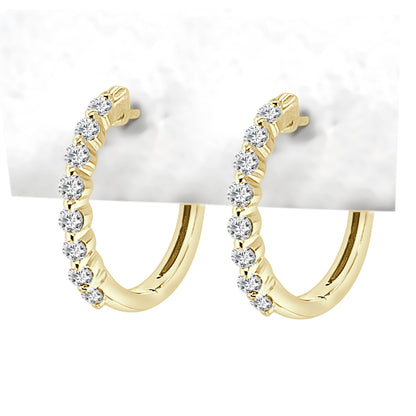 Classic 10 Karat Yellow Gold Diamond Hoop Earrings with Natural Round 0.33 Carat Diamonds