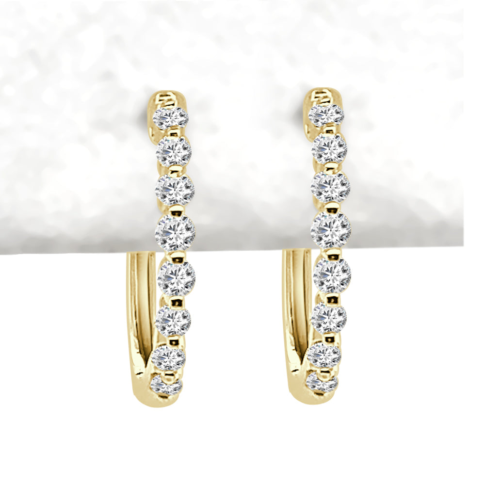 Classic 10 Karat Yellow Gold Diamond Hoop Earrings with Natural Round 0.33 Carat Diamonds