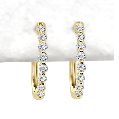 Classic 10 Karat Yellow Gold Diamond Hoop Earrings with Natural Round 0.33 Carat Diamonds