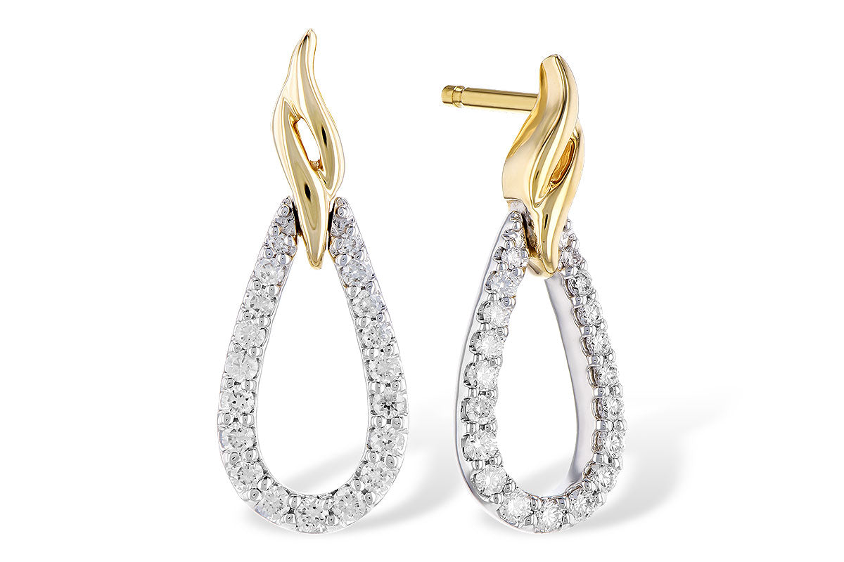 14 Karat Two-Tone Teardrop Open Earrings with Natural Diamond Accent (0.30 ct)