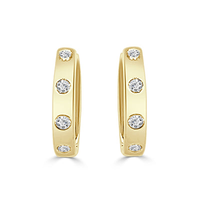14K Yellow Gold Bezel Set Diamond Hoop Earrings - Round Shape, 0.28 ct Natural Diamond
