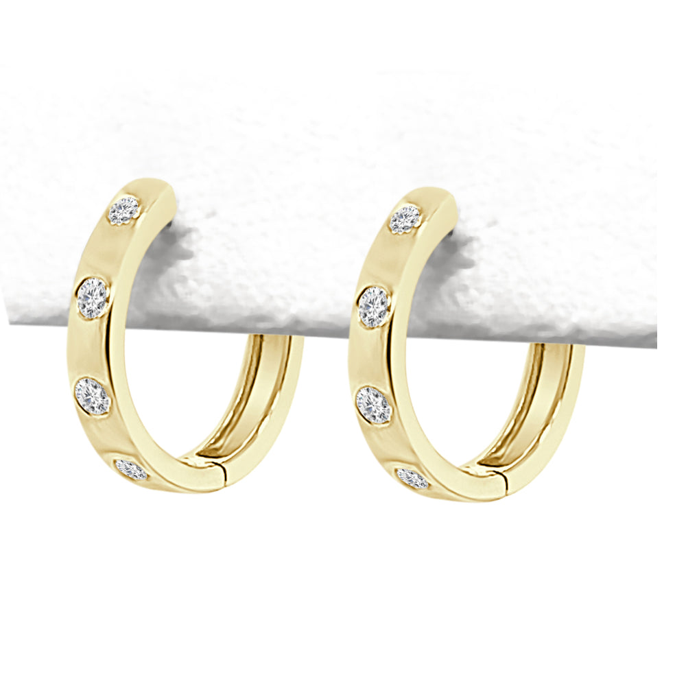 14K Yellow Gold Bezel Set Diamond Hoop Earrings - Round Shape, 0.28 ct Natural Diamond