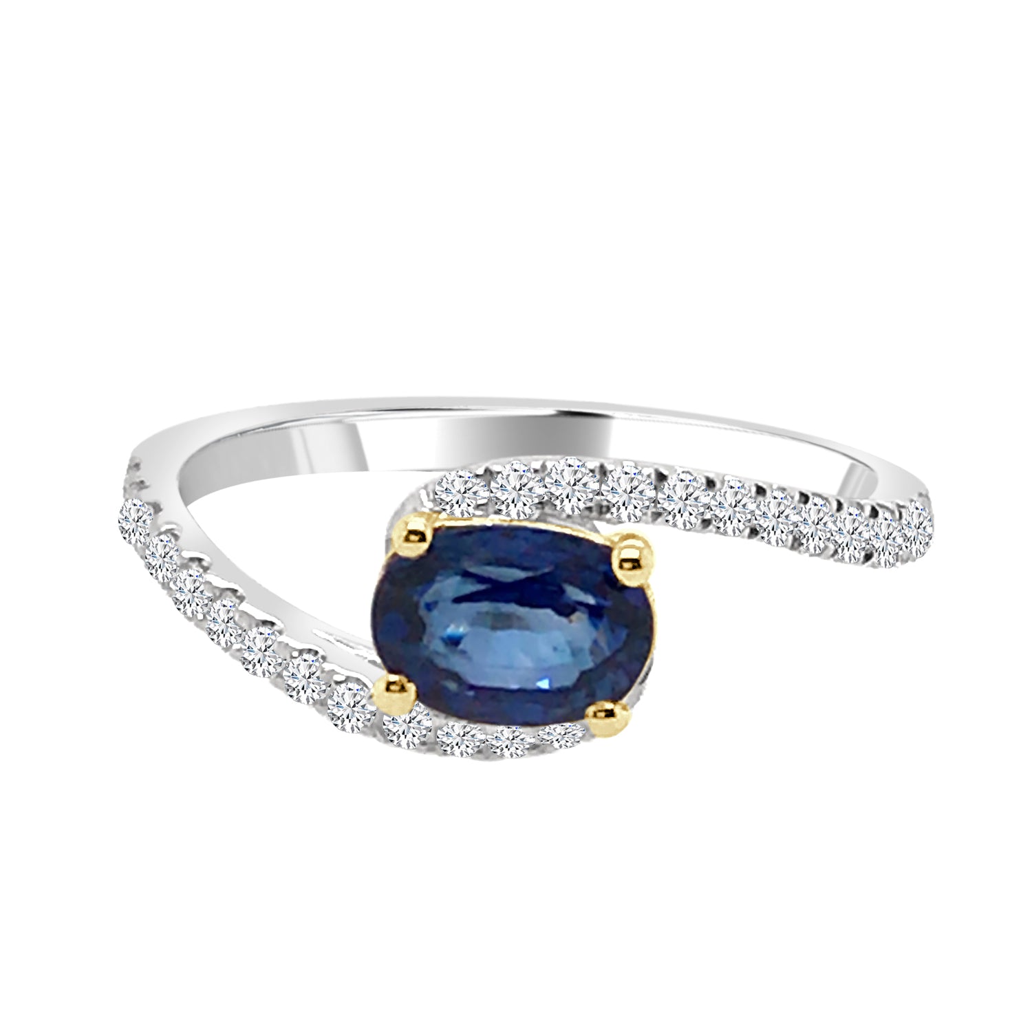 14K White Gold Bypass Ring with 1.14 Carat Blue Sapphire