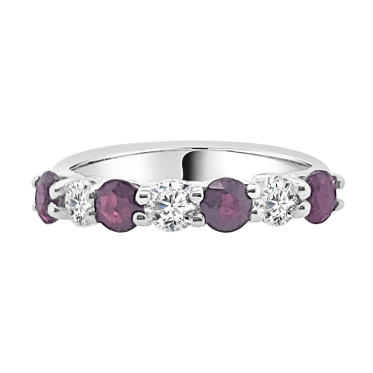 14K White Gold Ruby Alternating 7 Stone Ring - 1.45 Carats