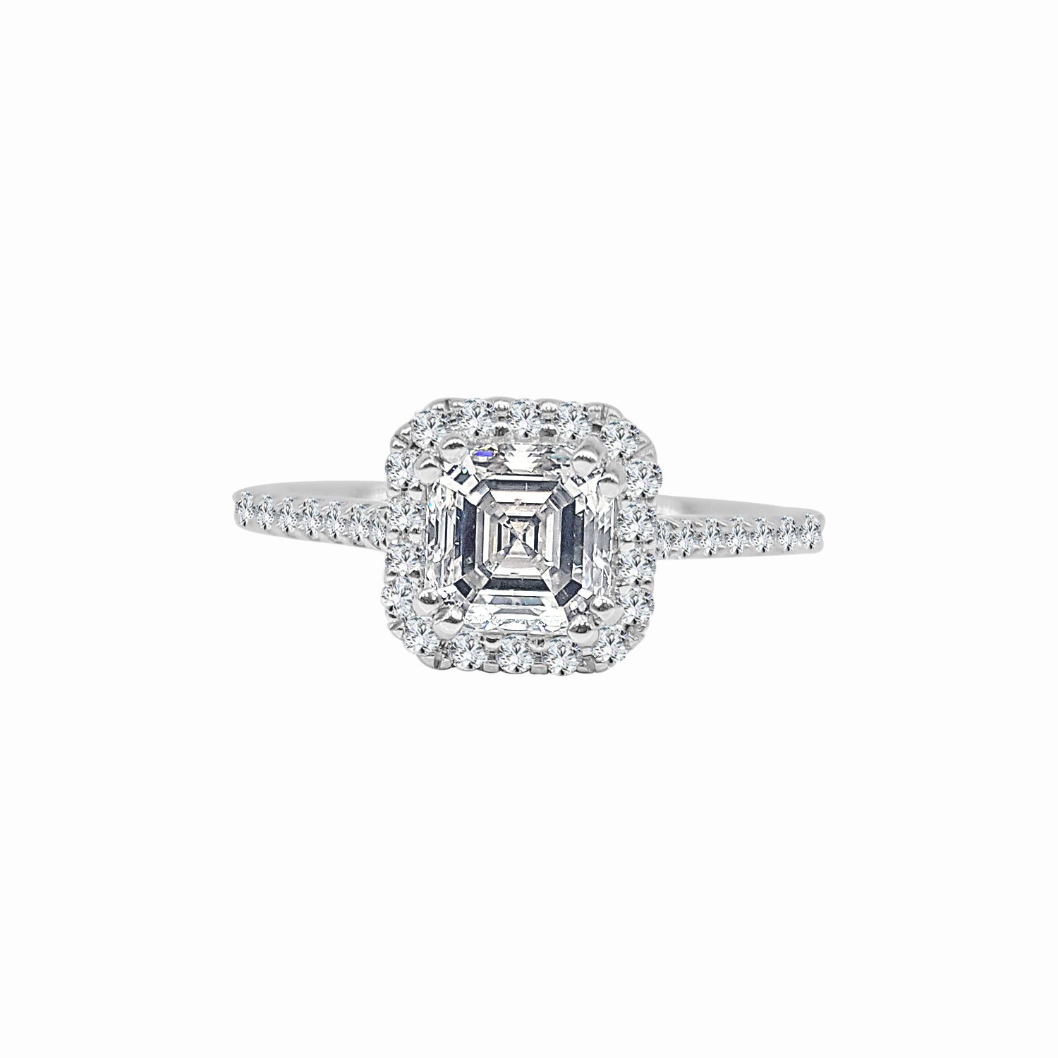 1.01 Carat Natural Diamond Asscher Shape Engagement Ring in 14 Karat White Gold