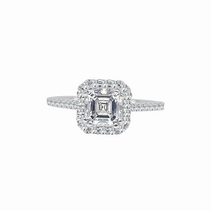 1.01 Carat Natural Diamond Asscher Shape Engagement Ring in 14 Karat White Gold