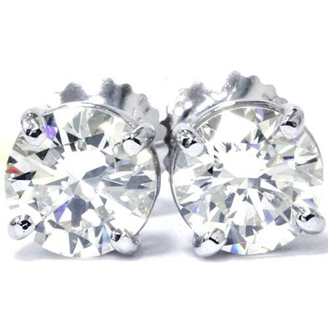 14K White Gold Lab Diamond Solitaire Studs with Screw Back - Round Shape (4mm)