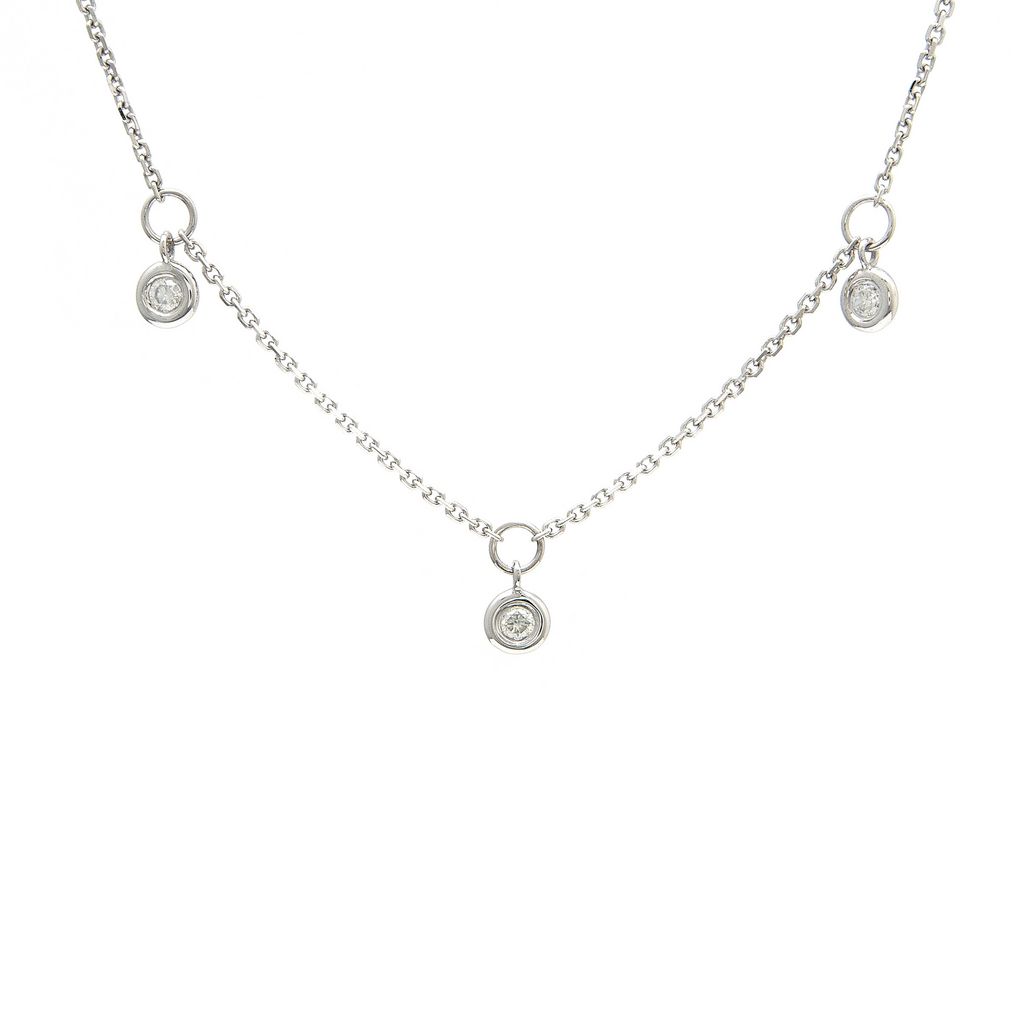 14 Karat White Gold 3 Stone Natural Diamond Necklace - 0.10 Carat