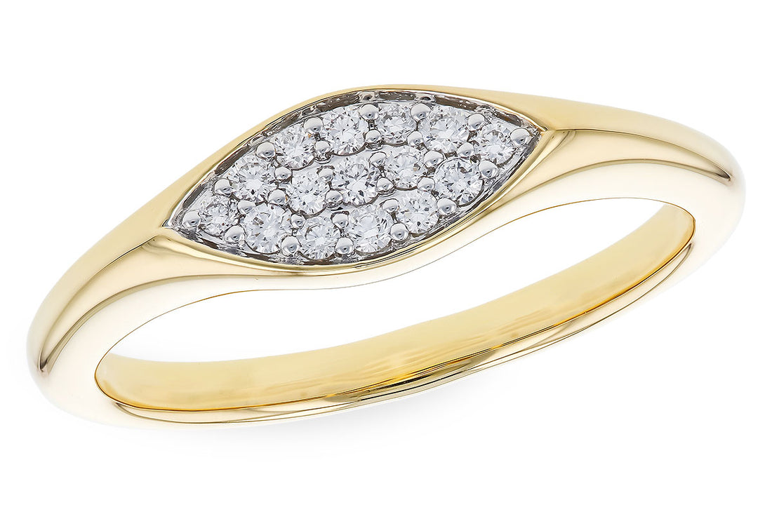 14K Yellow Gold Pave Signet Ring with 0.14 ct Natural Diamond