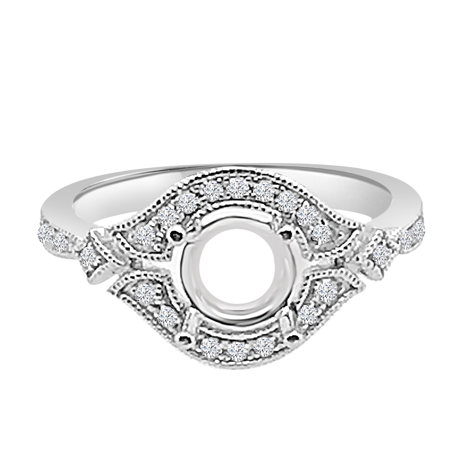 Platinum Milgrain Natural Diamond Engagement Mounting - 0.24 Carat