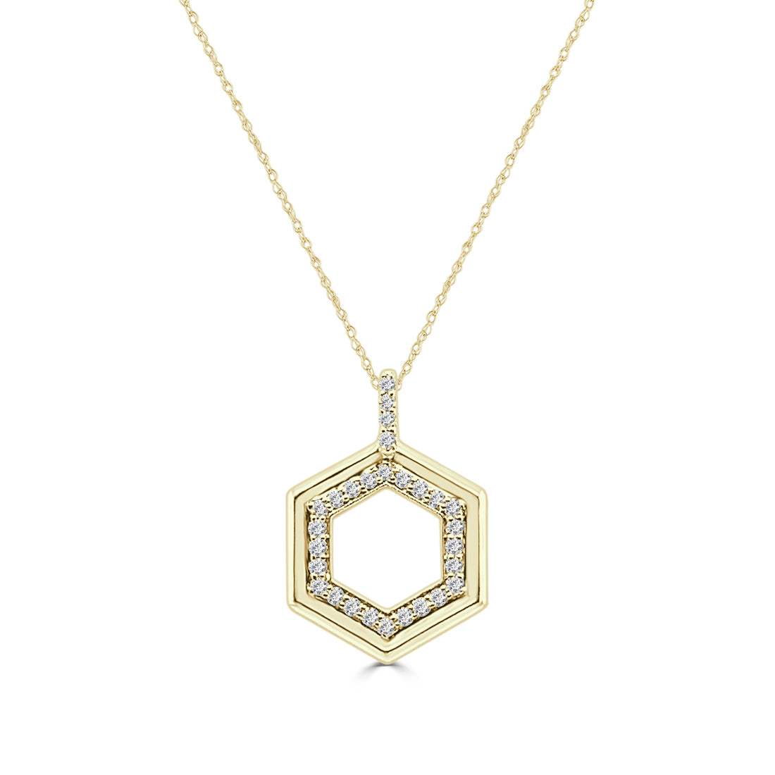 Hexagon Shaped Diamond Pendant Necklace in 14 Karat Yellow Gold