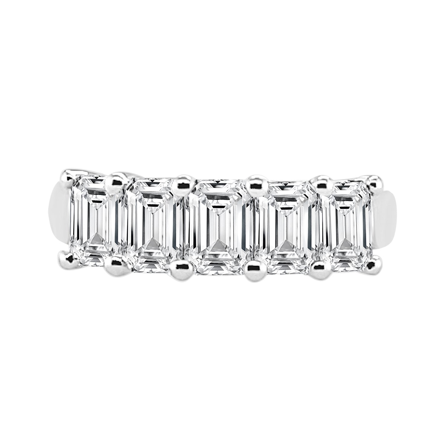 Emerald Shape Five Stone Lab Diamond Ring in 14 Karat White Gold, Size 2