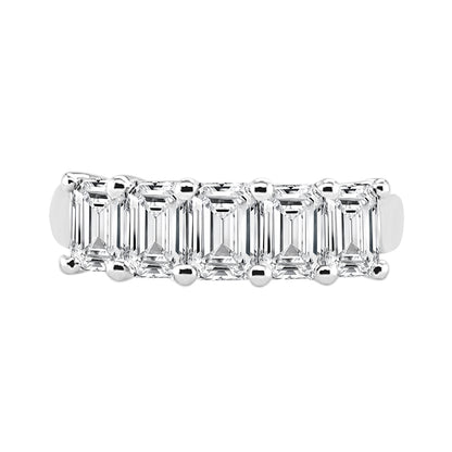 Emerald Shape Five Stone Lab Diamond Ring in 14 Karat White Gold, Size 2
