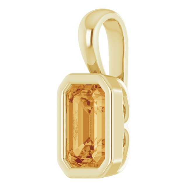 14K Yellow Gold Bezel Set Emerald Cut Citrine Pendant Necklace - 3.15 Carats
