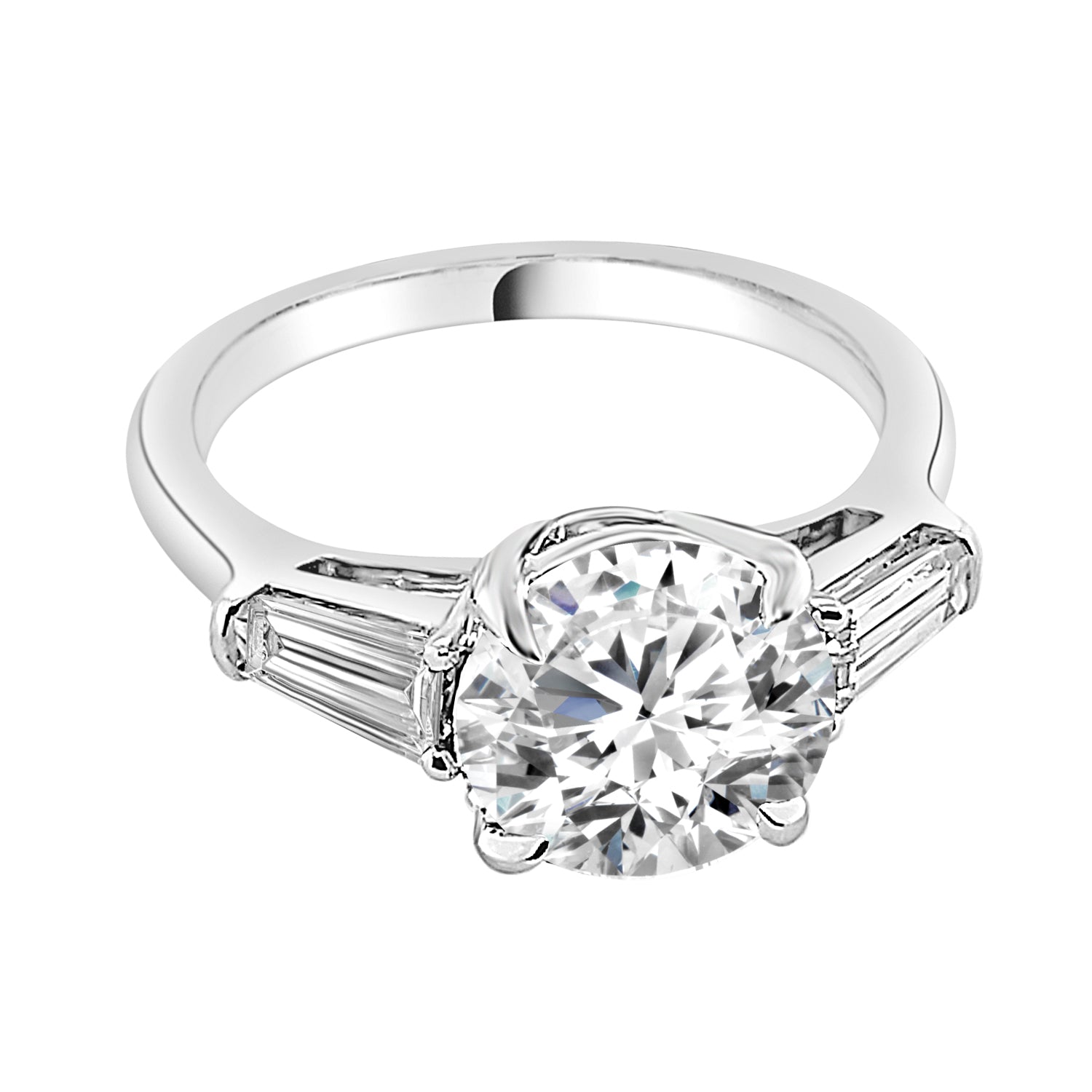14K White Gold Tapered Sides Round Lab Diamond Engagement Ring - 3.00 Carat