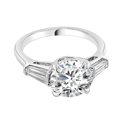 14K White Gold Tapered Sides Round Lab Diamond Engagement Ring - 3.00 Carat