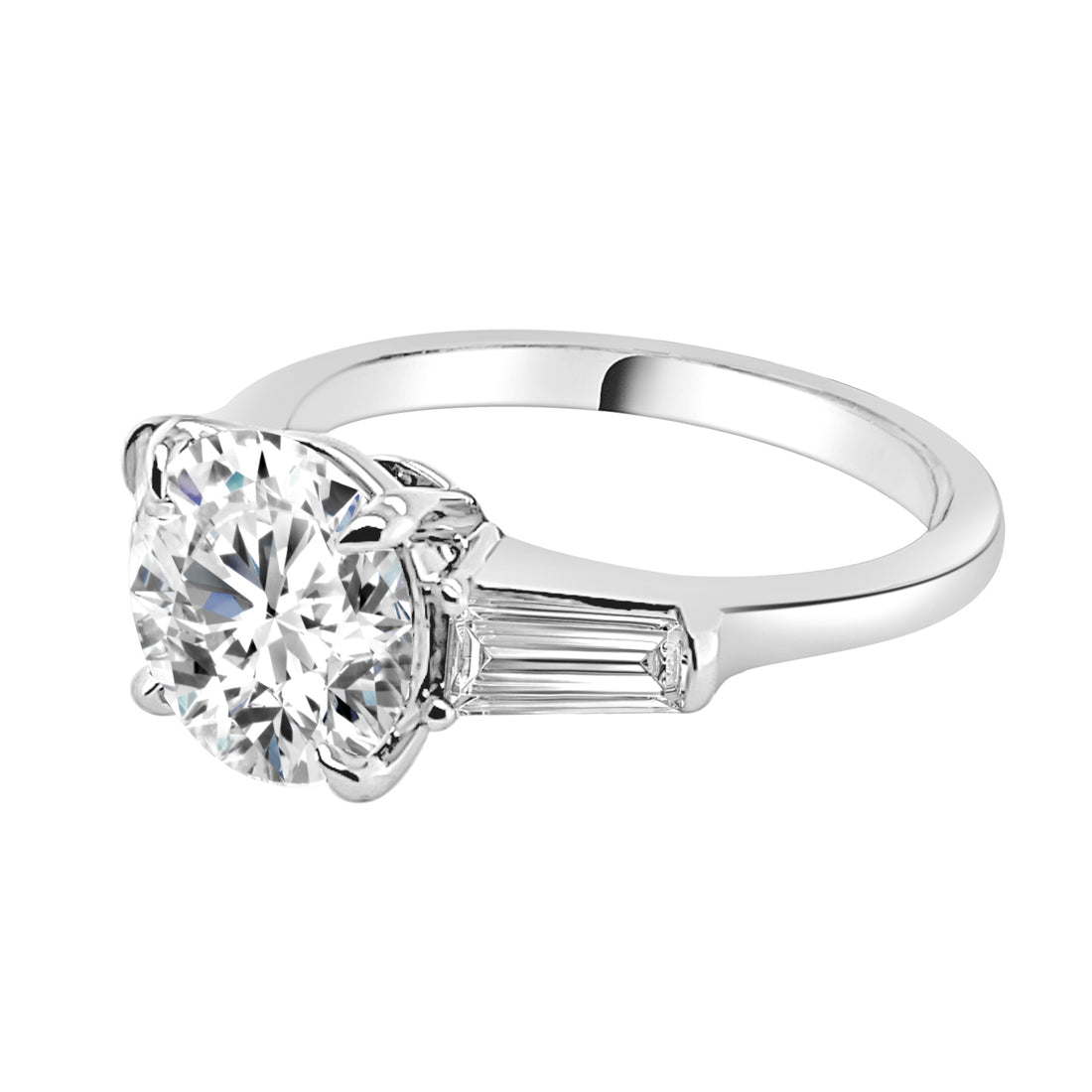 14K White Gold Tapered Sides Round 3.00 Lab Diamond Engagement Ring