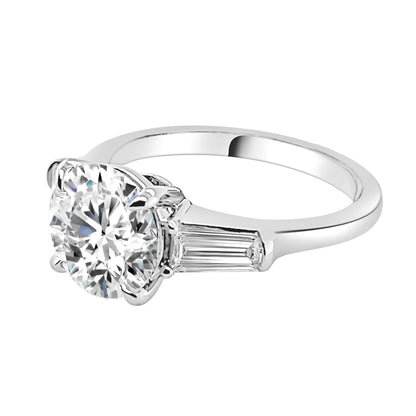 14K White Gold Tapered Sides Round Lab Diamond Engagement Ring - 3.00 Carat