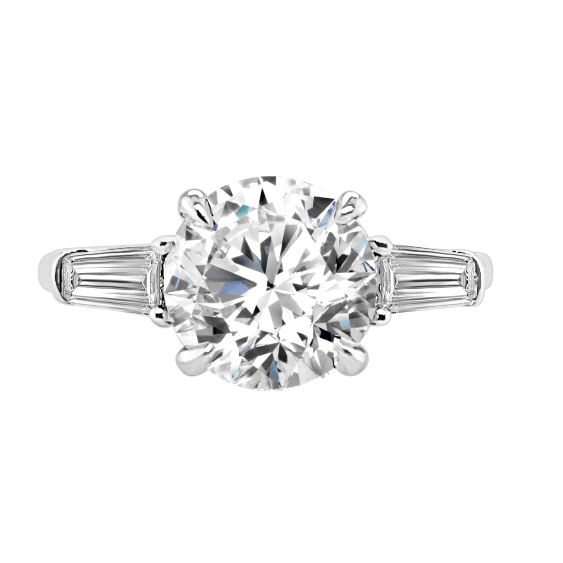 14K White Gold Tapered Sides Round 3.00 Lab Diamond Engagement Ring