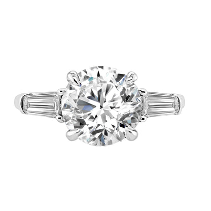 14K White Gold Tapered Sides Round Lab Diamond Engagement Ring - 3.00 Carat