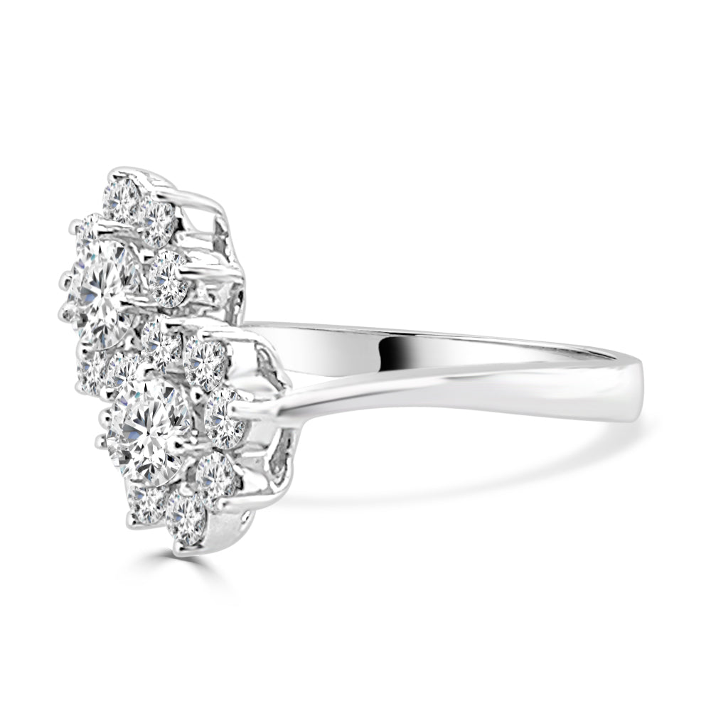14K White Gold Floral Diamond Ring with 1.50 Carat Round Natural Diamond