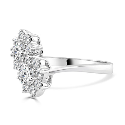 14K White Gold Floral Diamond Ring with 1.50 Carat Round Natural Diamond